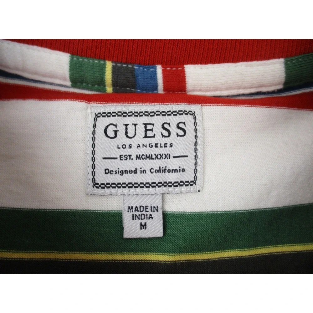 Guess Shirt Mens Medium White Multicolor Striped Embroidered Logo Retro Y2K - Picture 8 of 11